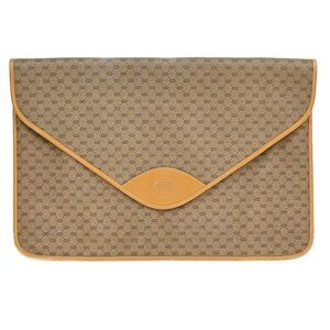 GUCCI Micro GG Pattern Clutch Hand Bag PVC Leather Brown Made In Italy 04KP214